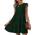 thumbnail image 5 of Vestidos de playa Verano Color sólido Cuello redondo Vestido de verano Falda de pastel de encaje Vestido plisado con dobladillo grande, 5 of 5