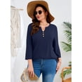 thumbnail image 2 of SHOWMALL Women's Work Tops, Plus Size 3/4 Sleeve Button V Neck Business Casual Blouse, Navy Blue, Size 5X, 2 of 6