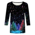 thumbnail image 4 of Enjoytime Christmas Womens Shirts Casual Printed Round Neck Casual Blouse Loose 3/4 Sleeve Tops Fall Winter Plus Size Womens Clothing Black M, 4 of 5