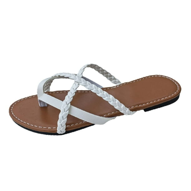 Amzcrzy Zapatos de mujer,Zapatos de mujer,Zapatillas de mujer, Zapatillas de verano para mujer, diseño retro de cinturón tejido, color liso, planas Sandalias Mujer Zapatillas De Casa