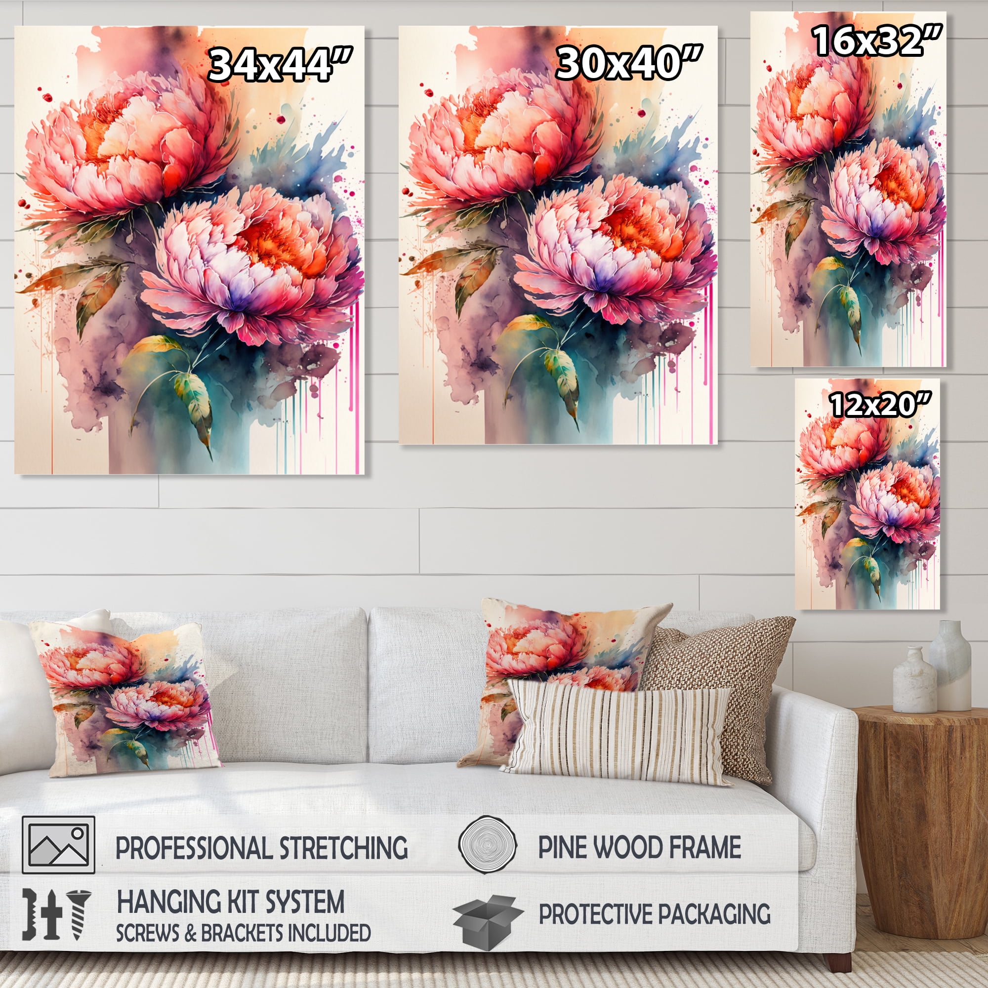 Designart Vibrant Peonies Canvas Wall Art