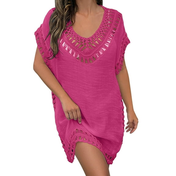 Cathalem Swim Suit Coverup for Women Beach Swimwear Crochet Cover up (Hot Pink,One Size)