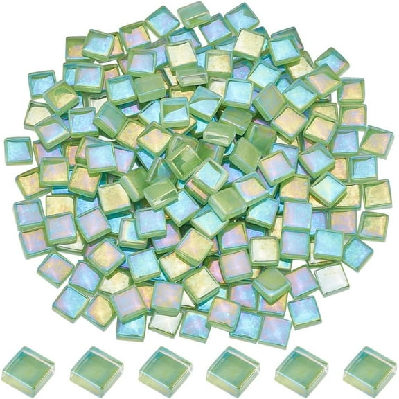 1 Box 200Pcs Square Mosaic Tiles Bulk Mosaic Glass Pieces Green Glass Tiles Mosaic Crystal Cabochons Pieces Accessories for Crafts Stepping Stone Mixed Color