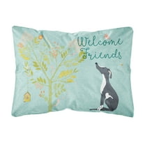 Carolines Treasures BB7592PW1216 Welcome Friends Black White Greyhound Canvas Fabric Decorative Pillow  12H x16W