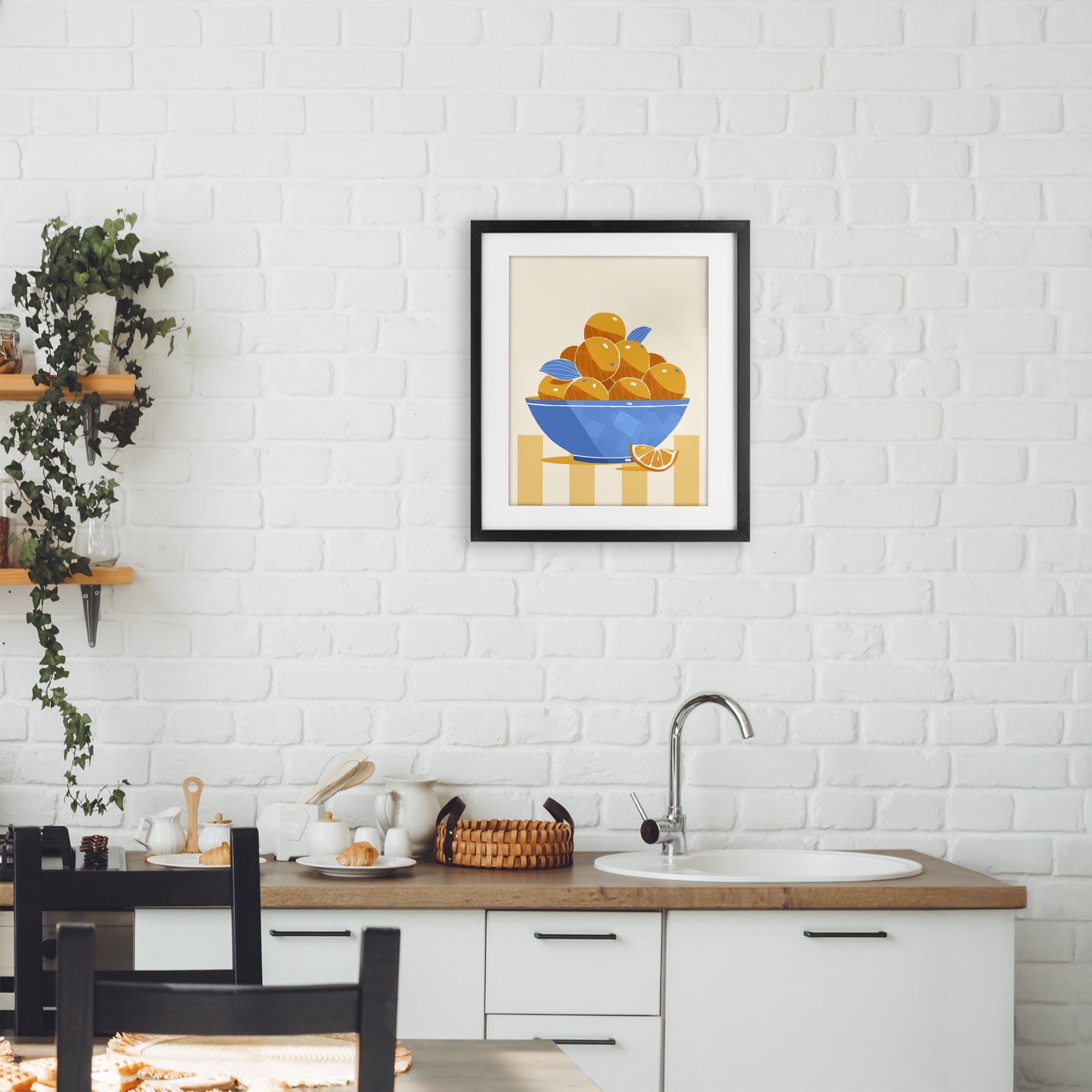 Stupell Industries Orange Citrus Bowl Striped Black Framed Print Under Glass, design by Lucca Sheppard