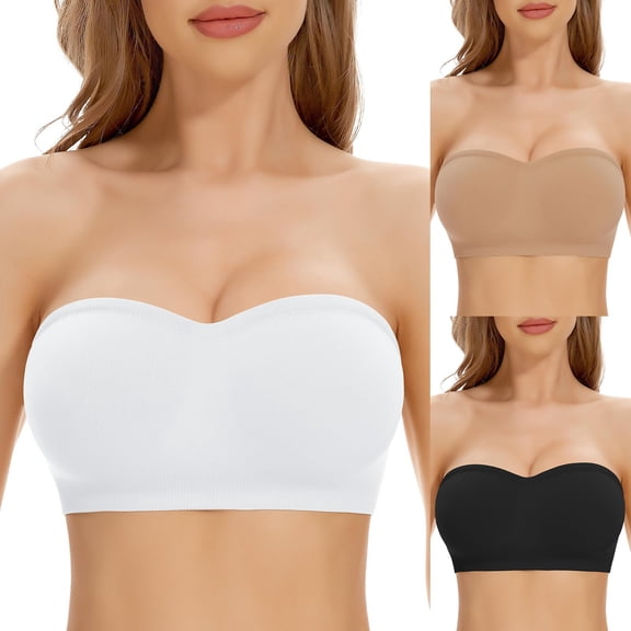 jiaxiM Strapless Bras for Women Jelly Supportive No Underwire Bandeau Bra Non Slip Wireless Padded Push Up Seamless Tube Top Bra