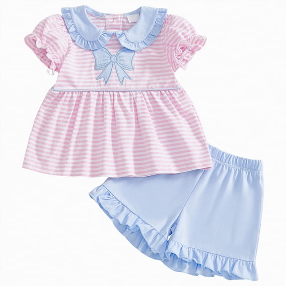 Xyant Toddler Girl Summer Clothes Short Sleeve Dress Tops Shorts Smocked Cute Infant Outfit Sets (Pink,2-3 Years)