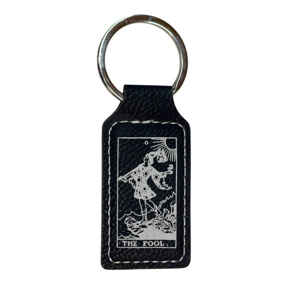 Keychain - Rectangle - The Fool Tarot Card - Leather