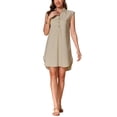 thumbnail image 2 of INSPIRE CHIC Summer Linen Dress for Women's Sleeveless V Neck Collared Casual Beach Solid Loose Dresses XS Khaki, 2 of 5