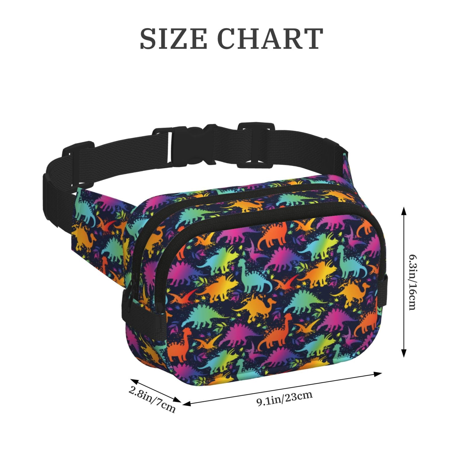 Hirioo Colorful Dinosaur for Double Layer Waist Bag Adjustable Fanny Pack For Travel Running Hiking