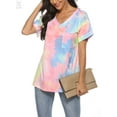thumbnail image 4 of Gustave Women Summer Short Sleeve V-Neck Tops Tie Dye T-Shirt Fashion Blouse Casual Loose Basic Tees, M, 4 of 9