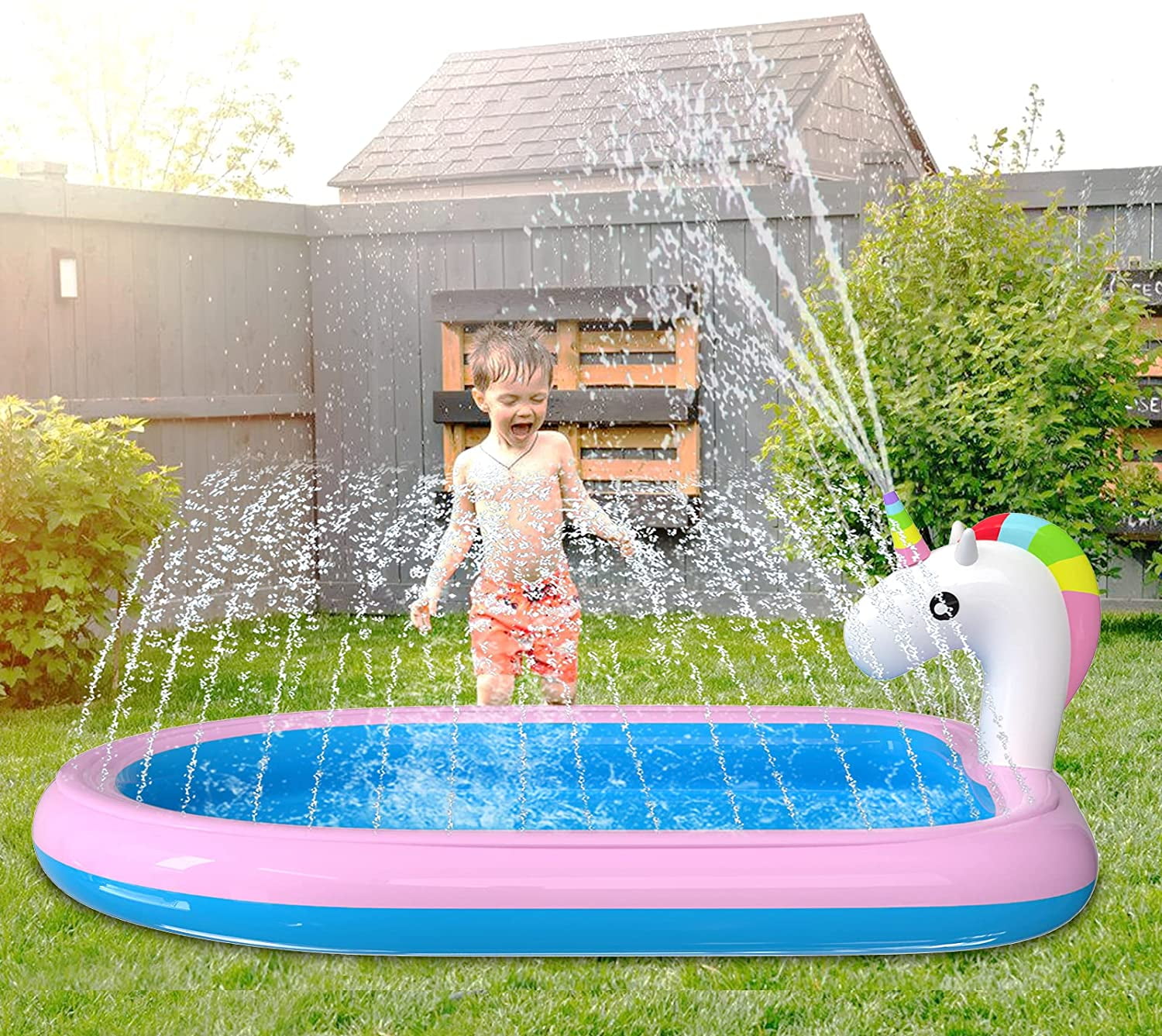 Intera Inflatable Sprinkler Pool for Kids Unicorn Swimming Sprinkler Pool Wading Pool Kiddie Pool Outdoor Backyard Water Party Pool