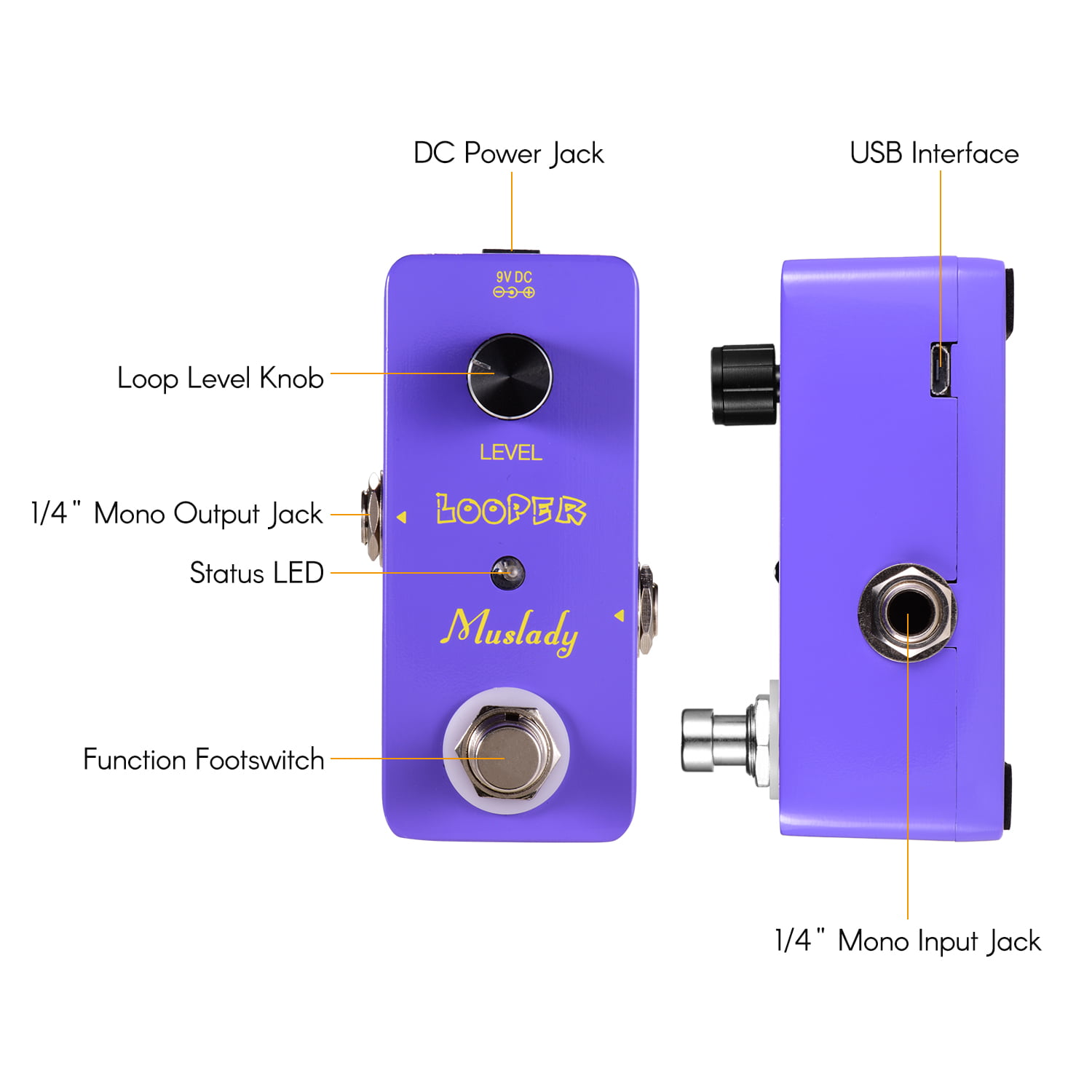 Muslady Mini Looper Effect Pedal Guitar Loopers Bass Loop Pedal Undimited Overdubs 5 Minutos Tiempo de Bucle con Interfaz USB 