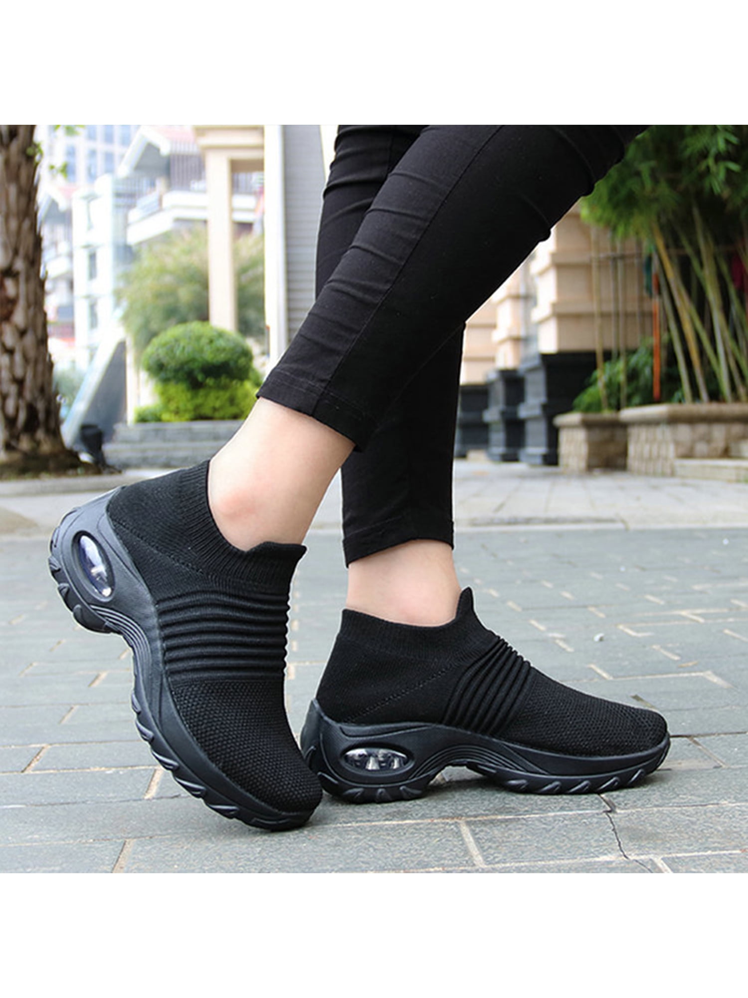 Women's Walking Shoes Sock Sneakers Slip on Mesh Air Cushion Comfortable Wedge Easy Shoes Platform Loafers 