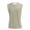thumbnail image 2 of Domuza Summer Shirts for Men Vintage V-Neck Button Down Tank Tops Distressed Washed Sleeveless Blouse Muscle Gym Workout Running Clothing with Chest Pocket Khaki XL, 2 of 4