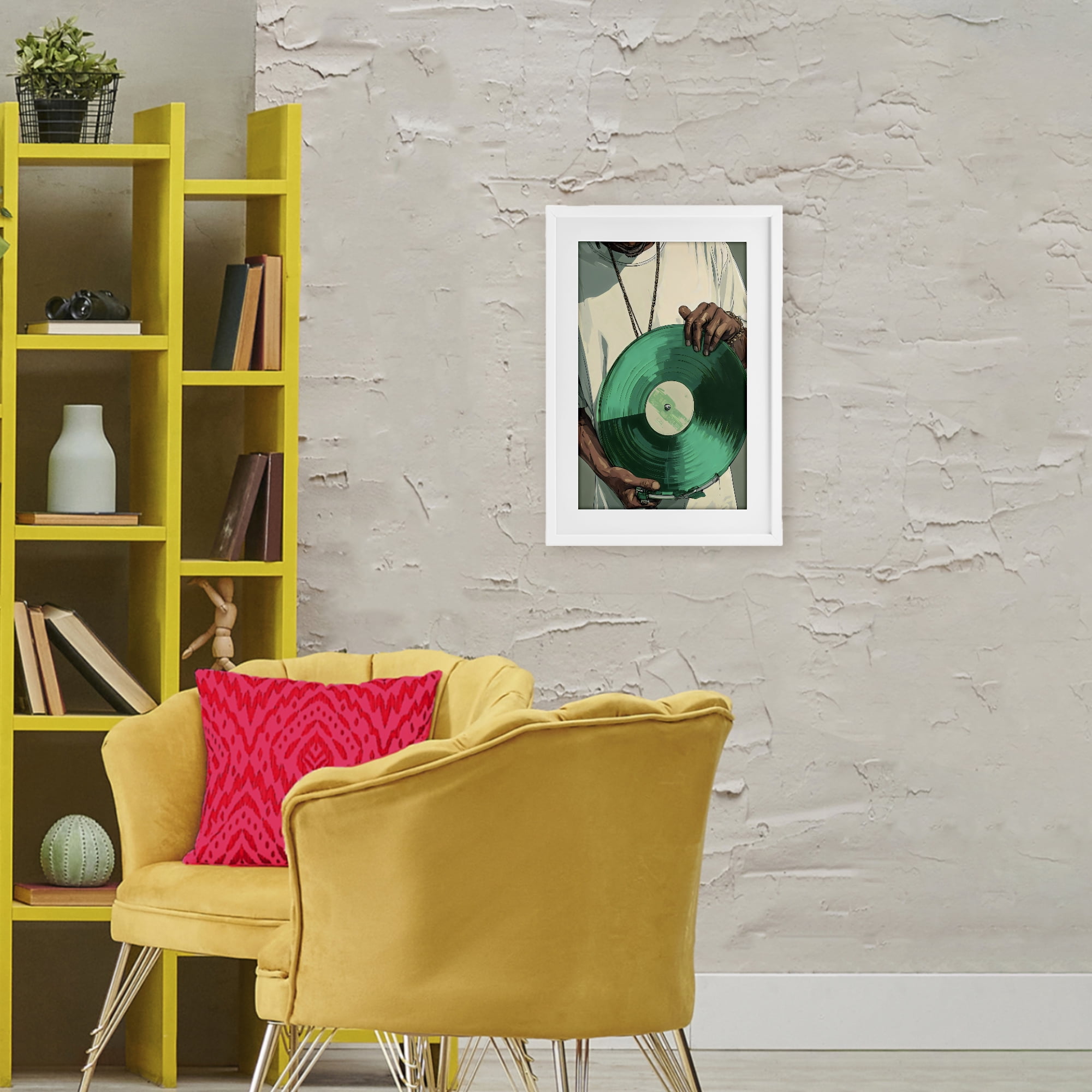 Stupell Industries Green Vinyl Record Portrait White Framed Print Under Glass, design by Franklyn Gregory
