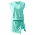 thumbnail image 4 of Prolriy Short Sets for Women, Women 2 Piece Set Summer Casual Crew Neck Sleeveless Tank Top and Skorts Shorts Sweatsuit Tracksuit Outfits Spring Outfits for Women 2025 Mint Green S, 4 of 5