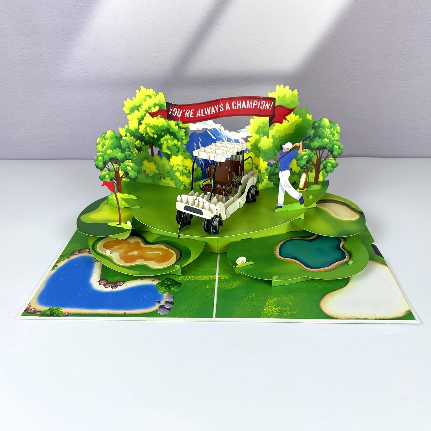 Champion Golf Pop Up Birthday Card – 3D Fathers Day Card for Men, Dad, Husband, Grandpa, Son – Unique Greeting for Golf Lovers, Anniversary, Retirement, Boss – “You’re Always a Champion!” – 6x8 in