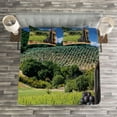 thumbnail image 3 of Ambesonne Wine Quilted Bedspread Set 3 Pcs, Idyllic Tuscany Country, Queen Size, Black Green Pale Brown, 3 of 3