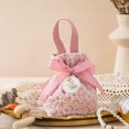 thumbnail image 4 of Canvas Floral Drawstring Bag Satin Bow Stripe Bowknot Handbag Large Capacity Korean Style Ribbon Bow Wrist Bag Wedding, 4 of 4