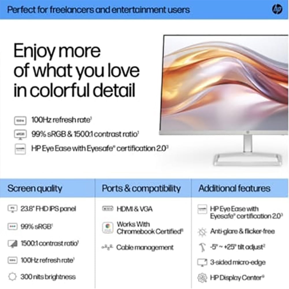 HP 94C17AA#ABA 524sf Series 5 24 inch FHD 100Hz 1500:1 5ms IPS Monitor Black/Silver Bundle with Elite Suite 18 Standard Editing Software Bundle and 2 YR CPS Enhanced Protection Pack