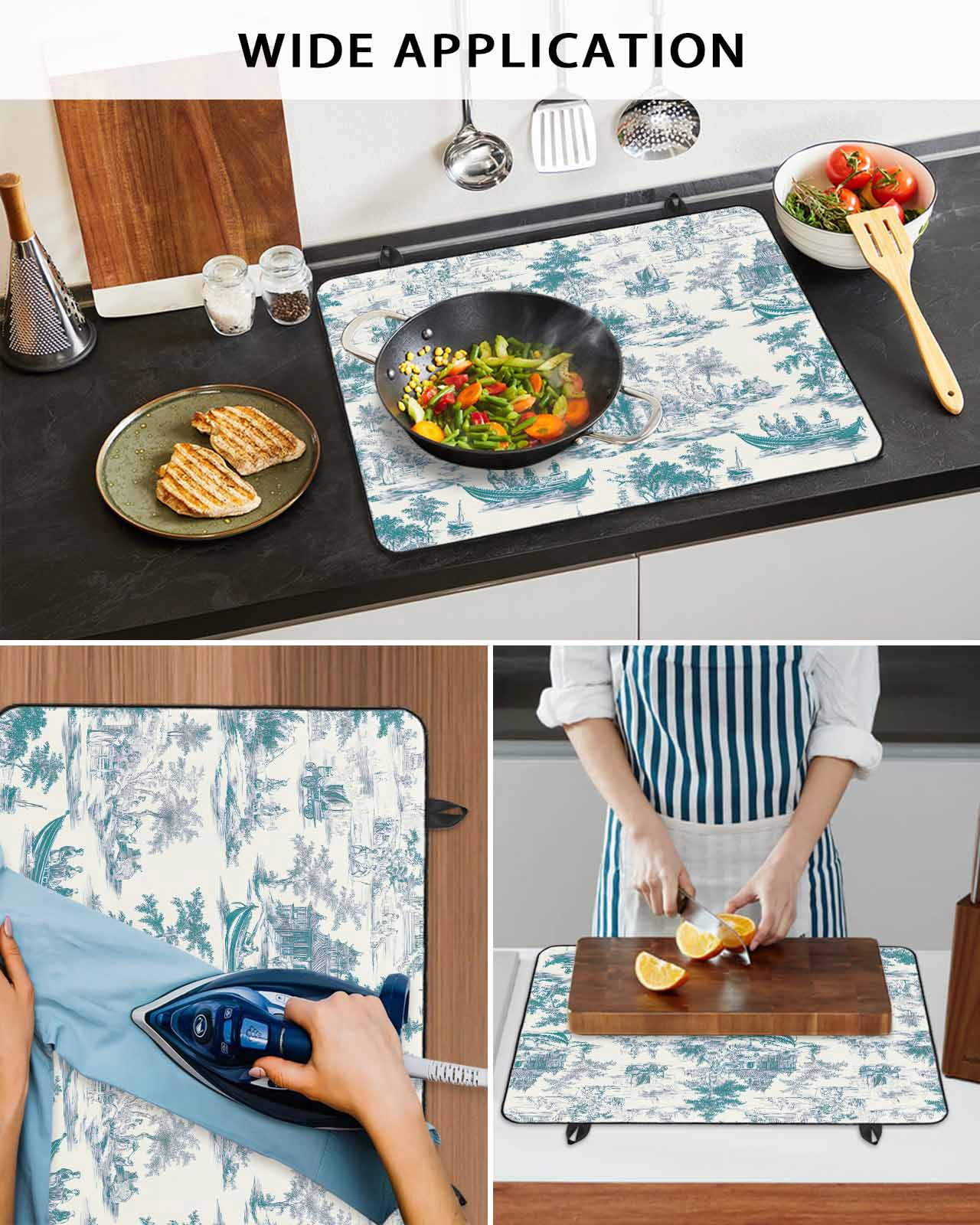 nqOlkjepod Large Induction Cooktop Protector Mat 24"x21", Green Garden Vintage Stove Top Covers for Electric Stove, Modern Art Building Boat Tree Stove Burner Cover Mats, Glass Top Stove Cover