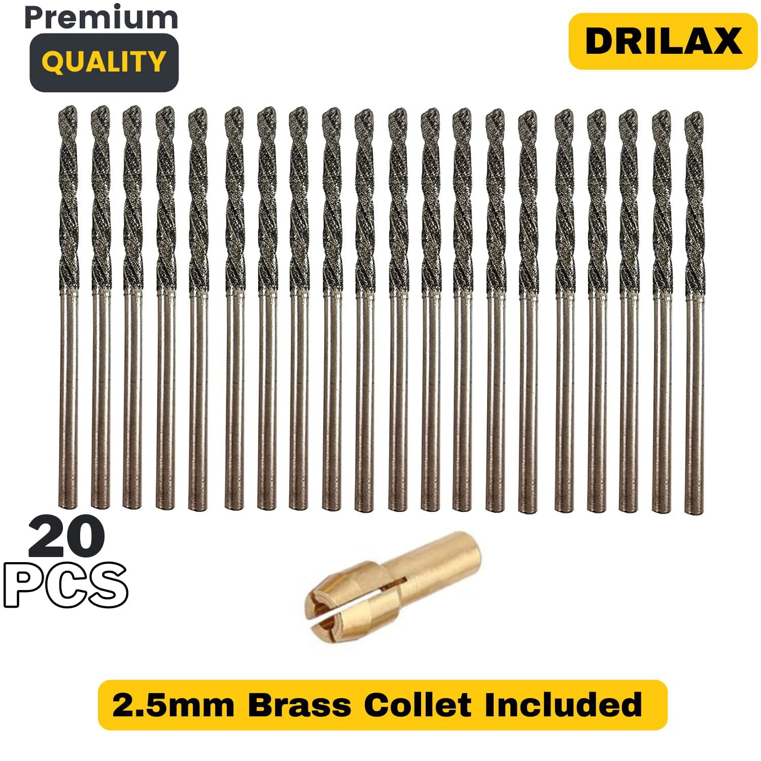 Diamond Drill Bit 2.5mm 20 Pieces Set Twist Tip Glass Drilling Making Jewelry Necklace Earrings Pendants Bracelets with Sea Shells Beach Rocks Ceramic Porcelain Gemstones