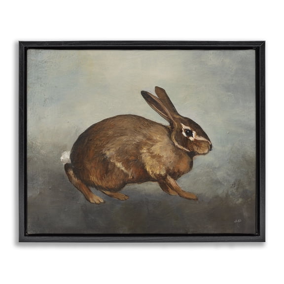 Stupell Industries Traditional Brown Rabbit on Grey Black Floating Frame Canvas Art, 21 x 17, by Julia Purinton