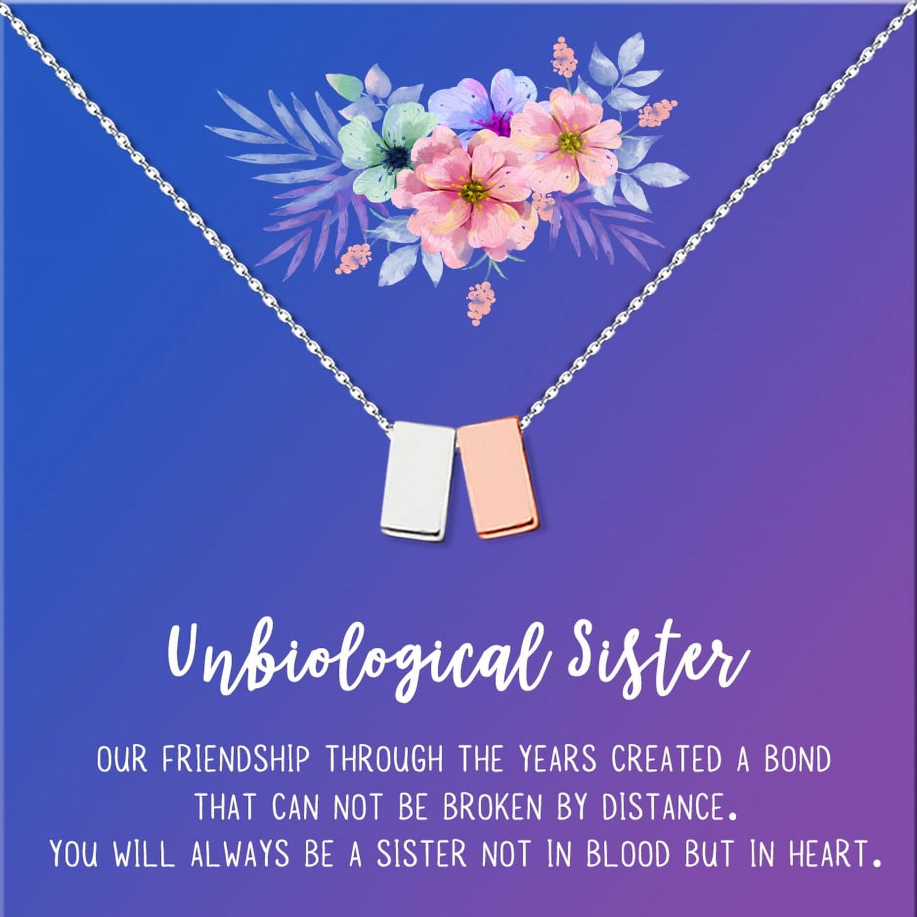 Anavia Unbiological Sister Gift Jewelry, Soul Sister Card Necklace, Sister Best Friend Gift, Big Little Sorority Card Gift-[Silver and Rose Gold Double Cube, Blue-Purple Gift Card]