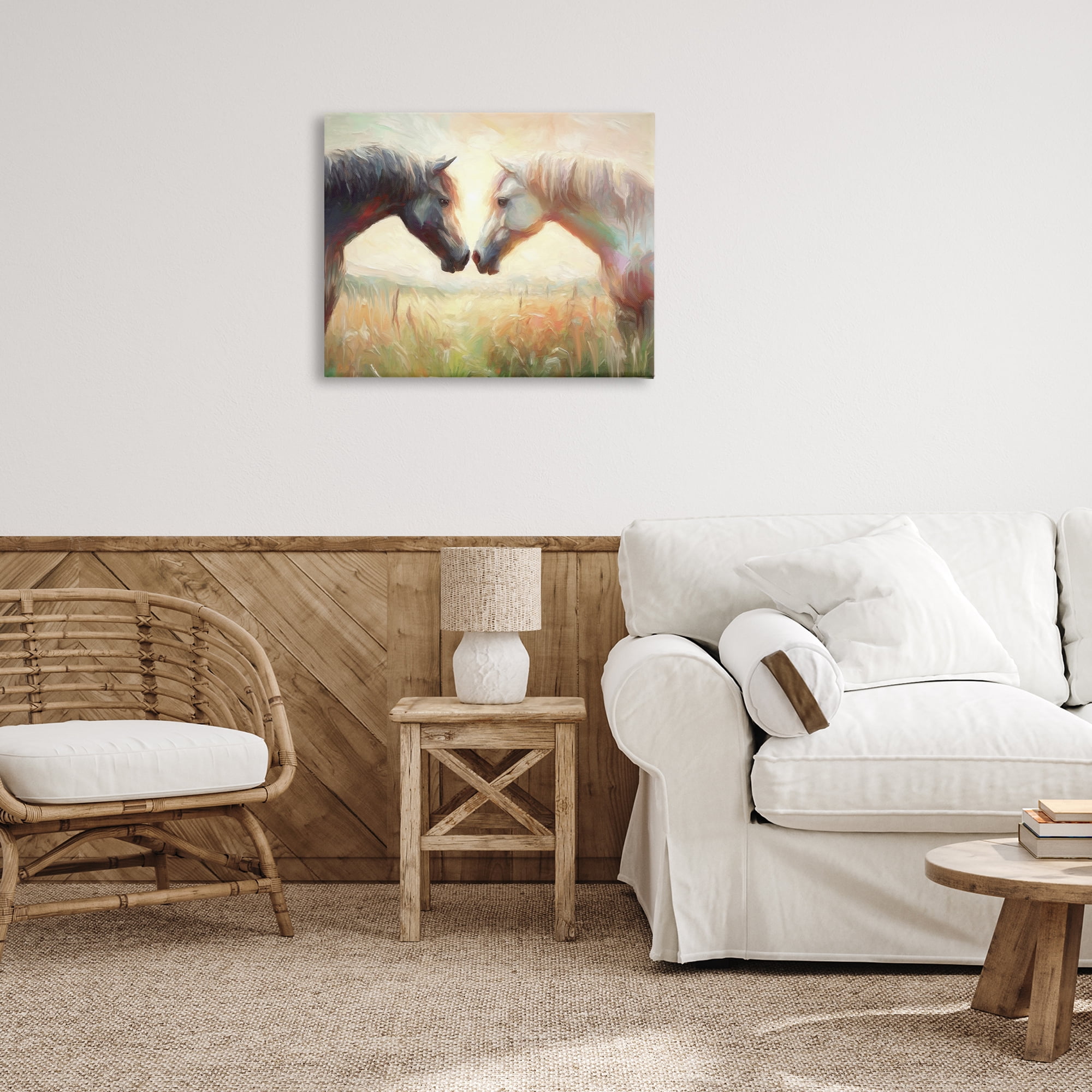 Stupell Industries Sunlit Horse Pair Animals & Insects Painting Gallery Wrapped Canvas Art Print Wall Art, 30 x 24