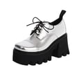 thumbnail image 2 of Zapatos de tacón alto grueso para mujer, Color sólido, estilo británico, barnizado, brillante, clásico, Retro, con cordones, zapatos de cuero, botines de punta cuadrada Wmkox8yii  hfjk2172, 2 of 6