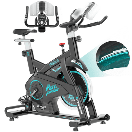 POOBOO 330 Lbs. Magnetic Indoor Cycling Stationary Belt Drive Exercise Bike Home Cardio Workout