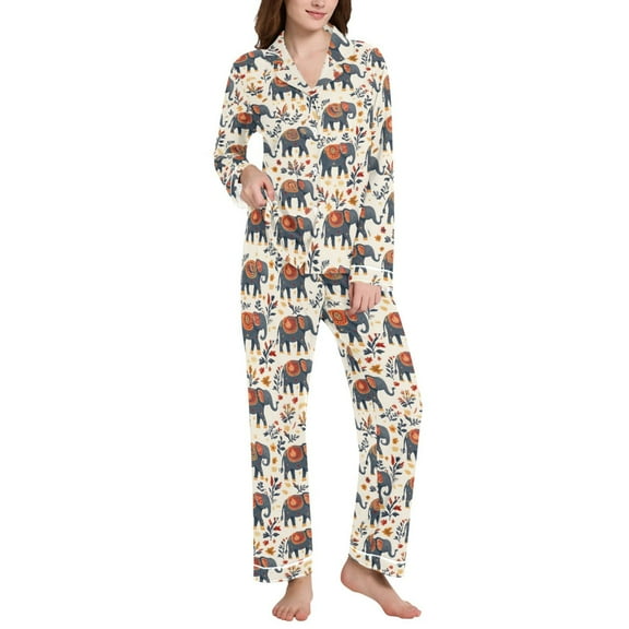 joogoo Pajamas Set for Women Ethnic Cute Elephant Long Sleeve Pjs Loungewear L