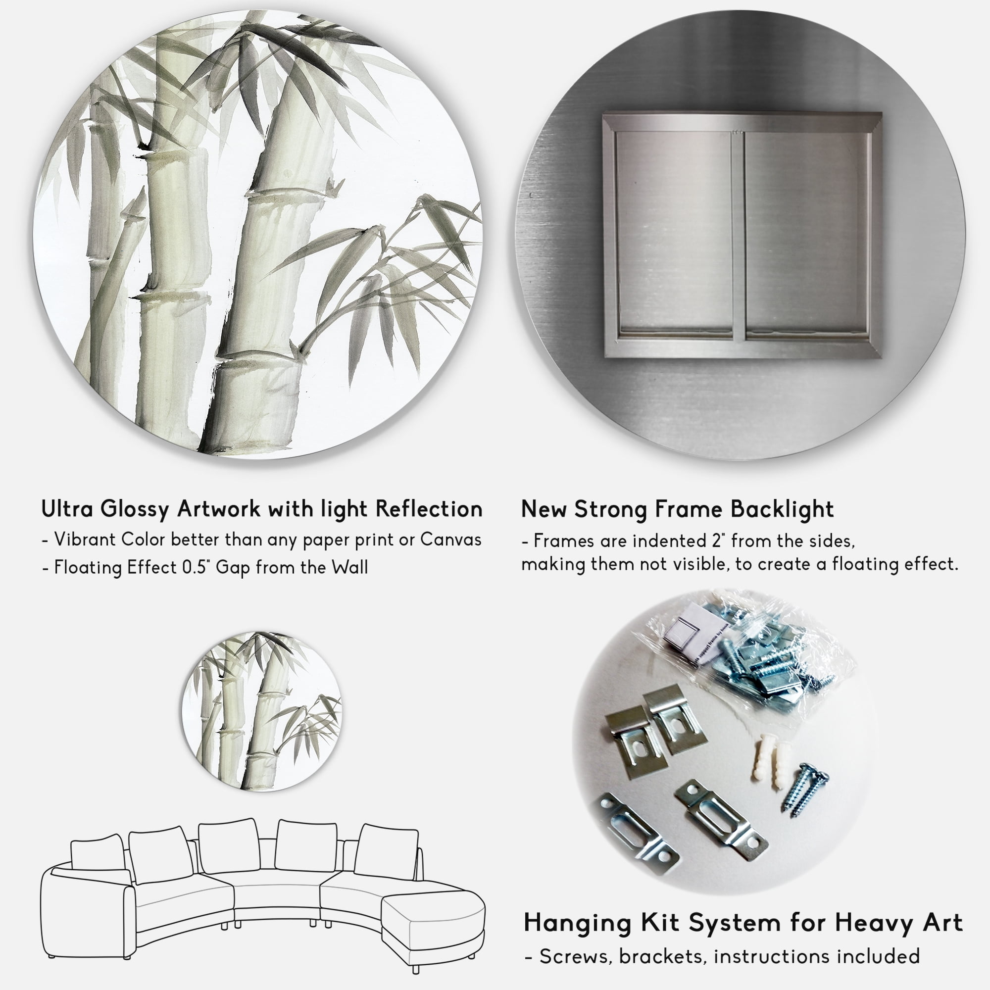 Designart 'Vintage Black and White Bamboo V' Lake House Circle Metal Wall Art 36x36 - Disc of 36