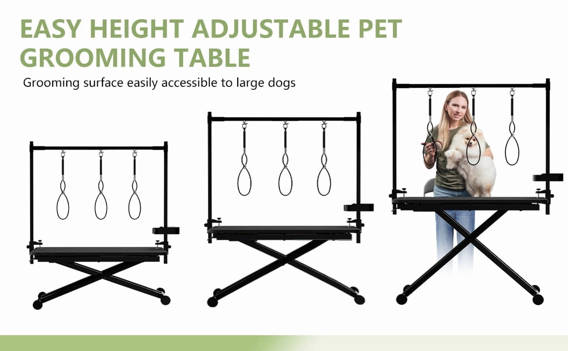 47" Large Dog Grooming Table X-Lift Foldable Grooming Table for Dogs at Home Adjustable Height Arms Pet Station with Nooses, Tool Organizer - Black
