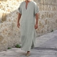 thumbnail image 3 of Migroa Men's Short Sleeve Kaftan Thobe Side Split Caftan Long Gown Casual Shirt for Beach Summer Green M, 3 of 4