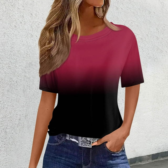 Women's Casual T-Shirts Short Sleeve Crew Neck Basic Tee Gradient Design Ideal for Spring and Summer Versatile Fashion Piece