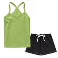 thumbnail image 3 of WAVSUF Girls Cotton Outfit Sets, Square Neck Tank Tops and Elastic Waist Shorts Kids Summer Casual Comfort Clothes 2 Piece Green 8, 3 of 9