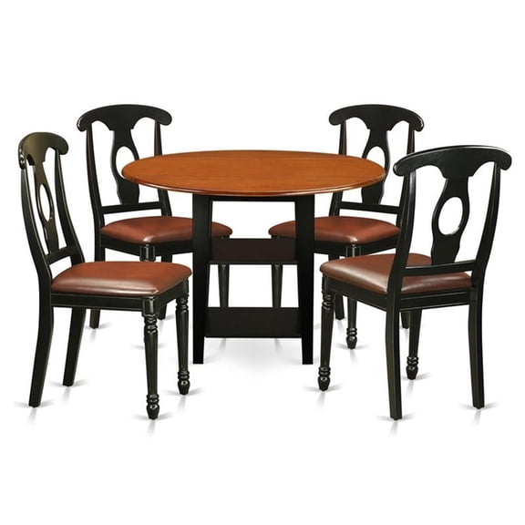 East West Furniture Sudbury 5-piece Wood Dining Room Table Set in Black/Cherry