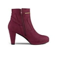 thumbnail image 3 of BLISSFUL STEP Women's Ankle Boots Faux Suede Round Toe Block Heel Side Zipper Dress Boots Burgundy 7.5, 3 of 7