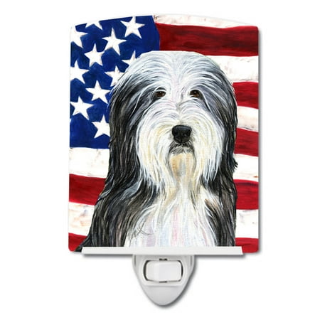 

Caroline s Treasures SS4024CNL USA American Flag with Bearded Collie Ceramic Night Light 6x4x3 multicolor