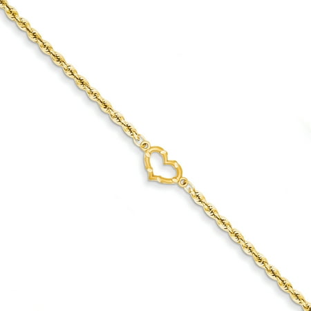 14k Yellow Gold Heart Link Rope Anklet Ankle Beach Chain Bracelet Fine Jewelry For Women Gift