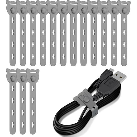 15Pcs Silicone Cable Straps, 5Inch Reusable Cable Ties Cord Organizer for Bundling and Fastening, Electronics Accessories Cable Management in Home, Office, Closet, Desk (Grey)