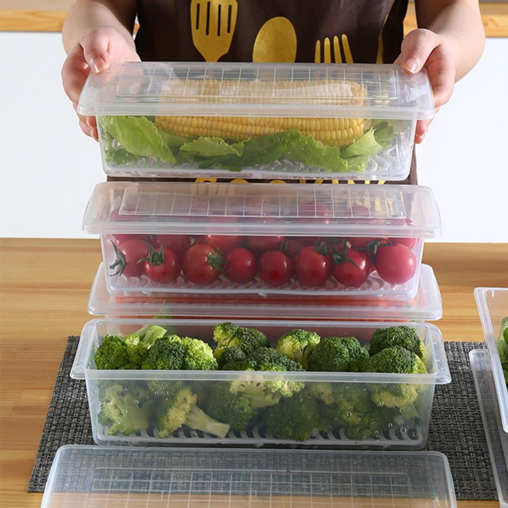 Ludlz Food Storage Containers,Plastic Refrigerator Food Preservation  Storage with Removable Drain Box Tray to Keep Fruits, Vegetables, Meat,  Fish etc.