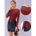 thumbnail image 2 of DARING DIVA Women's Mesh Long Sleeve See Through Sheer Top L Dark Red, 2 of 6