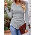 thumbnail image 6 of Womens Long Sleeve Shirts V Neck Ribbed Knit Slim Fit Light-Weight Sweater Fall Dressy Casual Tops Grey S, 6 of 7