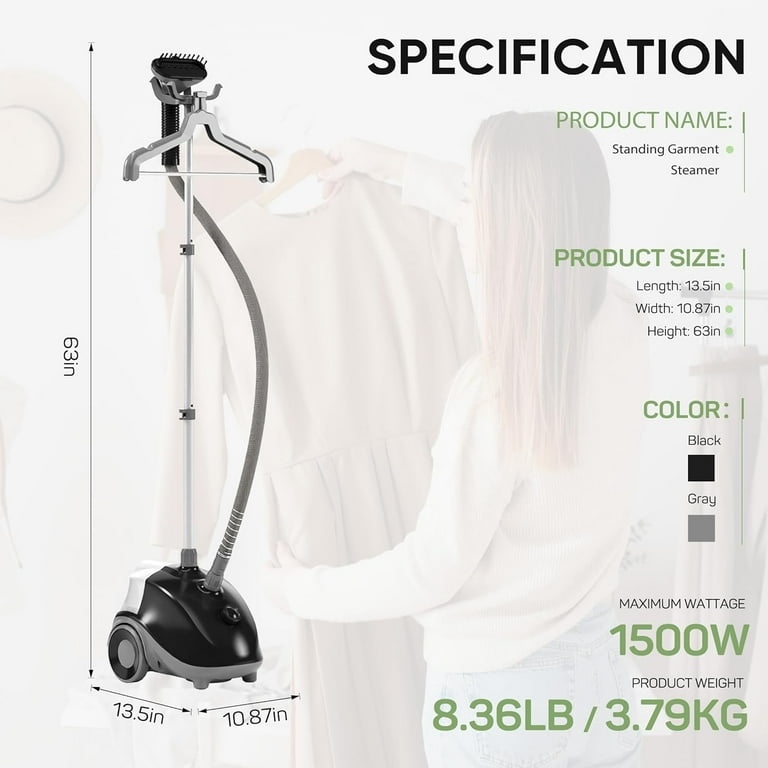dress steamer Standing with Foldable Garment Hanger, 3L Water Tank Standing Garment Steamer for Clothes Fabric 1800W Steamer with Roll Wheels & Adjustable Pole (Silver) : Home & Kitchen The SALAV GS18 True & Tidy Industrial Grade