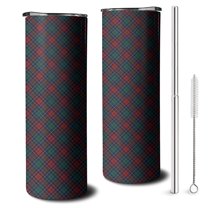 20oz Green and Red Christmas Plaid Pattern Skinny Tumblers Stainless Steel Tumbler with Lid and Straw,Vacuum Insulated Double Wall Travel Tumbler Cups with Cleaning Brush for Coffee,Tea