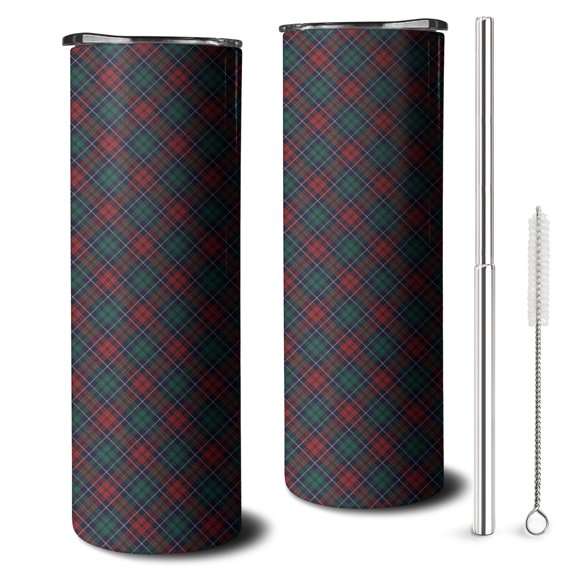 20oz Green and Red Christmas Plaid Pattern Skinny Tumblers Stainless Steel Tumbler with Lid and Straw,Vacuum Insulated Double Wall Travel Tumbler Cups with Cleaning Brush for Coffee,Tea