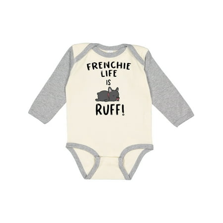 

Inktastic Frenchie Life is Ruff!Grey Gift Baby Boy or Baby Girl Long Sleeve Bodysuit